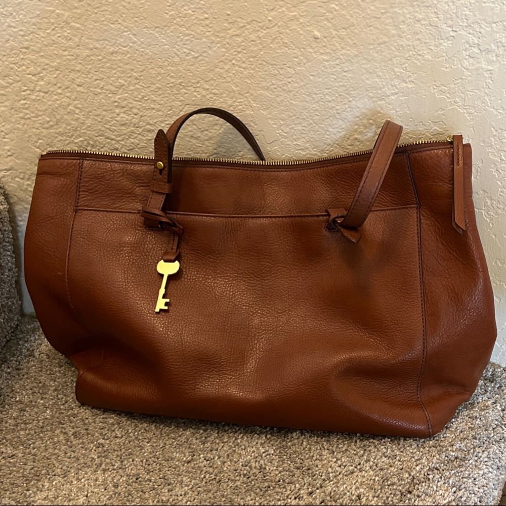 Fossil Rich Brown Leather Tote